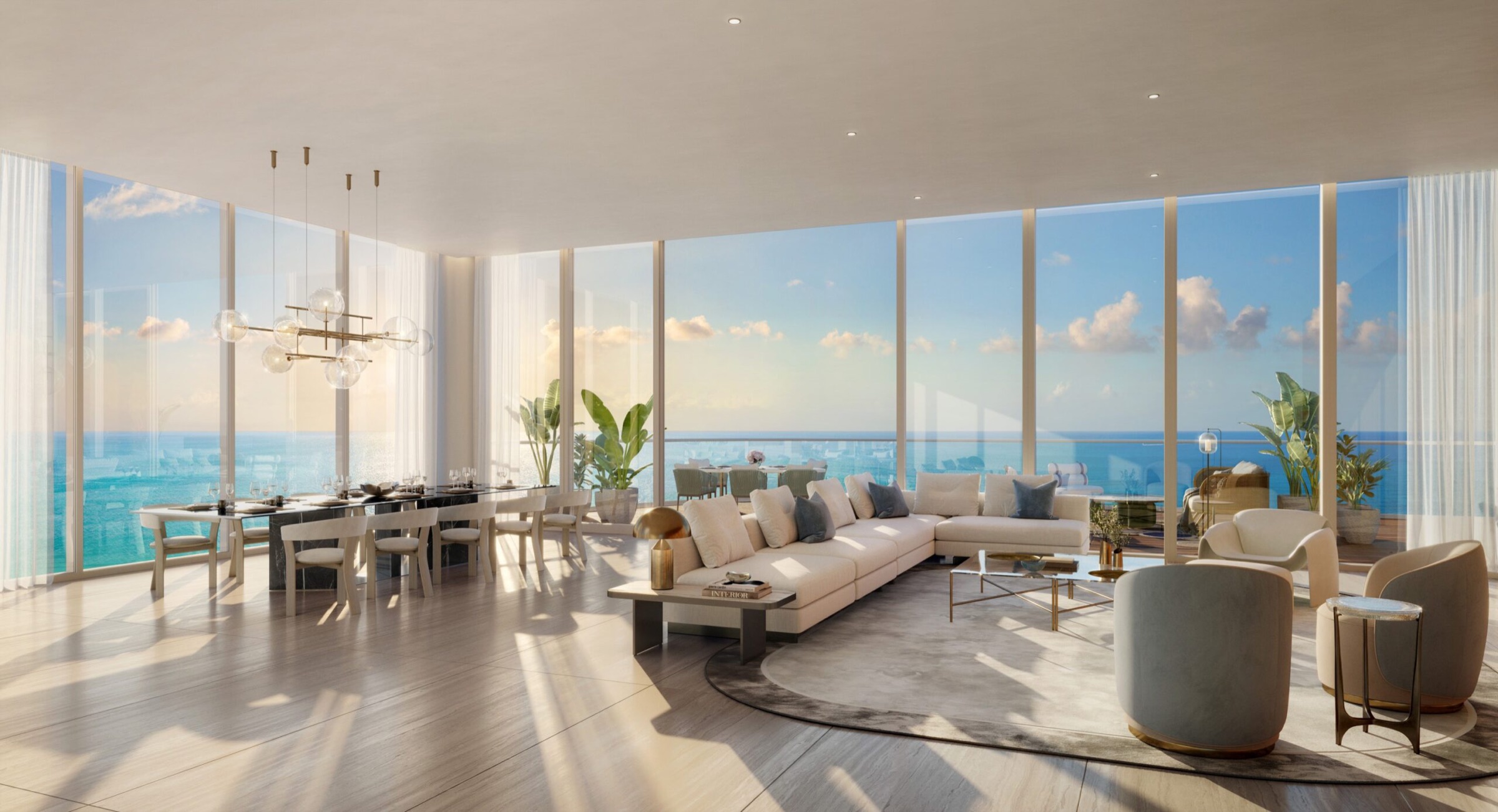 Living room with floor-to-ceiling ocean views