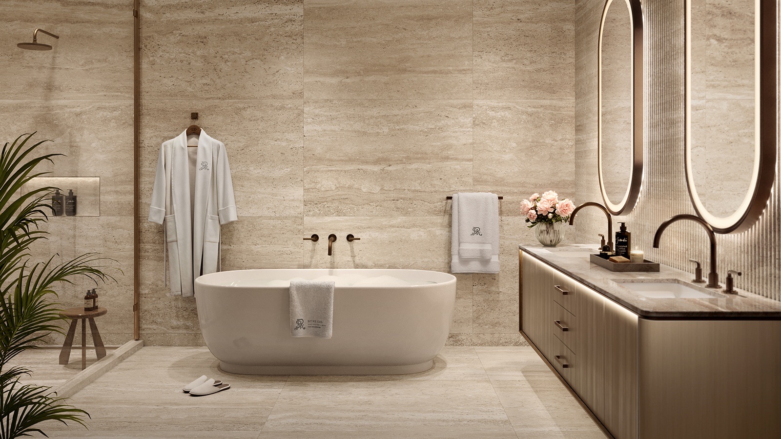 Primary bath with a soaking tub